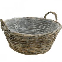 Korg med handtag, planteringskruka, flätat skal naturligt, tvättad vit H15cm Ø35cm