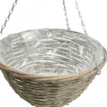 Blomkorg för upphängning, planteringsflätad natur, tvättad vit H17cm Ø35cm