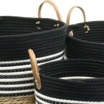 Artikel Set med 3 förvaringskorgar med handtag, växtkorg och förvaringsbehållare, svart och vit, naturfärgad finish, stapelbara, Ø32/28/23cm, H30/25/19cm