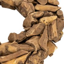 Artikel Dekorativ krans av naturliga träbitar, rund, 35 cm