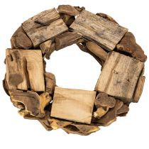 Artikel Dekorativ krans av naturliga träbitar, rund, 35 cm