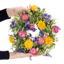 Artikel Konstgjord vårblomskrans för ytterdörrsdekoration, 30 cm