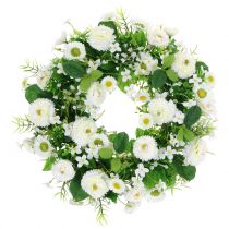Blomkrans deco vit Bellis dörrkrans sidenblommor Ø30cm
