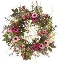 Blomkrans med prästkragar och bär gammalrosa Ø30cm