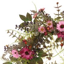 Blomkrans med prästkragar och bär gammalrosa Ø30cm