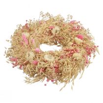 Dekorativ krans havrekrans naturlig krans halmblommor rosa Ø29cm
