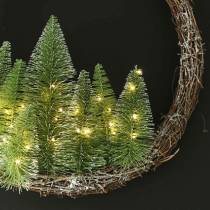 Julkrans med träd och LED Ø48cm snöad grön, brun