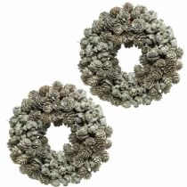 Deco kranskottar lärk och cypress vit, glitter Ø20cm 2st