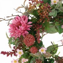 Höstkrans siden blommor rosa gerbera tistel bordskrans Ø32cm