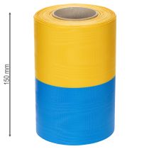 Artikel Moiré-kransband 150 mm i blått och gult - premium sorg- och dekorationsband, för fester, rosettband