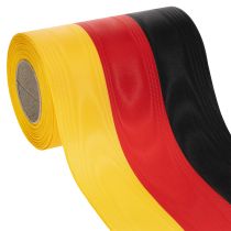 Artikel Moiré-kransband 150 mm svart-röd-guld med fransk moiré-effekt, 25 m rulle för dekoration och begravningsgudstjänster