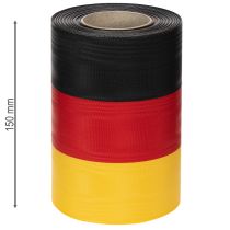 Artikel Moiré-kransband 150 mm svart-röd-guld med fransk moiré-effekt, 25 m rulle för dekoration och begravningsgudstjänster
