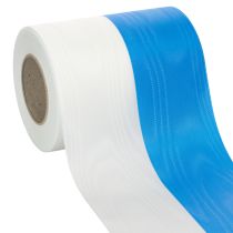 Artikel Moiréblått och vitt kransband 125 mm – Högkvalitativt sorg- och dekorationsband, nationellt band med elegant utseende, 25 m rulle