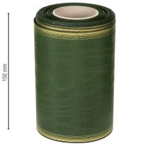 Artikel Moiré-kransband, 150 mm, mörkgrönt med guldfärgad pärlkant, taftvävd, 25 m rulle för dekoration och design