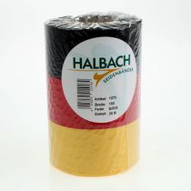 Artikel Moiré-kransband 150 mm svart-röd-guld med fransk moiré-effekt, 25 m rulle för dekoration och begravningsgudstjänster