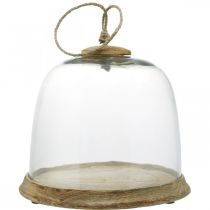 Glasklocka med träplatta, kakklocka med jutehandtag H19cm Ø22,5cm
