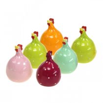 Dekorativ kyckling keramik dekorativ figur påsk färgglad assorterad H6cm 6 stycken