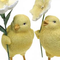 Glad påsk kycklingar, kycklingar med blommor, påskbordsdekorationer, dekorativa kycklingar H11/11,5 cm, set om 2