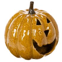 Artikel Keramisk pumpa med ansikte, LED-dekoration, Halloween, 19 cm