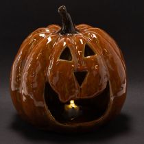 Artikel Keramisk pumpa Halloween LED-dekoration 15 cm