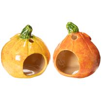 Artikel Pumpa dekorationsfigur och värmeljushållare, roligt ansikte, höstdekoration, 12 cm, 2 stycken