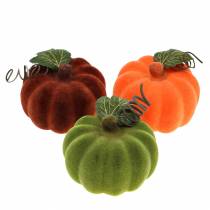 Artikel Minipumpa flockad orange, grön, röd Ø9cm 6 st