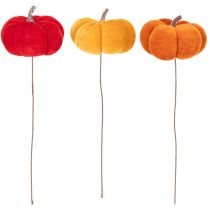 Artikel Dekorativ pumpa på tråd, höstdekoration, sammet, trefärgat set, 8 cm, 9 delar