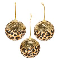 Artikel Julkulor leopardmönster med gyllene glitter 7 cm 3 st
