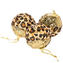 Artikel Julkulor leopardmönster med gyllene glitter 7 cm 3 st