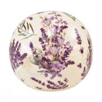 Keramikkula med lavendelmotiv keramikdekor lila kräm 12cm