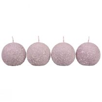 Artikel Runda ljus Lila Snowball Glitter Ball Ljus 8 cm Paket med 4