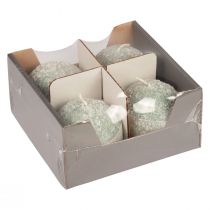 Artikel Set med 4 gröna bollljus 8 cm glitter snöboll juldekoration adventsljus