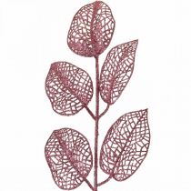 Konstgjorda växter, decoblad, konstgjord gren rosa glitter L36cm 10st