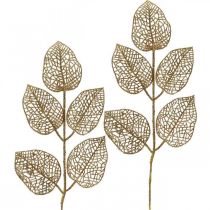 Artikel Konstgjorda växter, grendekoration, deco blad gyllene glitter L36cm 10p