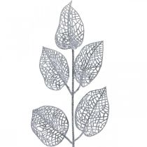 Konstgjorda växter, grendekoration, deco blad silverglitter L36cm 10p