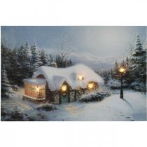 LED bild Jul vinterlandskap med hus LED väggmålning 58x38cm