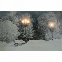 Artikel LED bild Jul vinterlandskap med parkbänk LED väggmålning 58x38cm