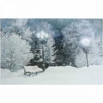 LED bild Jul vinterlandskap med parkbänk LED väggmålning 58x38cm