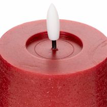 Artikel LED-blockljus av äkta vax i rött med timer och varmvitt ljus, 12 cm