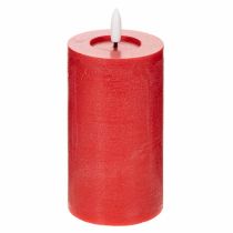 Artikel LED-blockljus i rött med timer och varmvitt ljus, tillverkat av äkta vax, 15 cm
