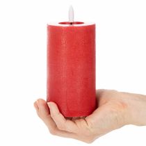 Artikel LED-blockljus i rött med timer och varmvitt ljus, tillverkat av äkta vax, 15 cm