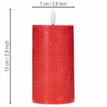 Artikel LED-blockljus i rött med timer och varmvitt ljus, tillverkat av äkta vax, 15 cm