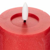 Artikel LED-blockljus i rött med timer och varmvitt ljus, tillverkat av äkta vax, 15 cm