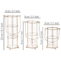 Artikel Trädgårdslykta, metallvindlampa Ø8,5 cm H23/18,5/14,5 cm 3-delat set