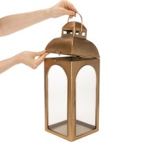 Artikel Lykta metall glas metall mässingsliknande H50cm set om 2