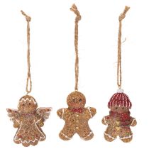 Artikel Dekorativa hängande ornament, konstgjorda pepparkaksfigurer, 7 cm, 3 stycken