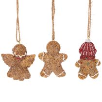 Artikel Dekorativa hängande ornament, konstgjorda pepparkaksfigurer, 7 cm, 3 stycken