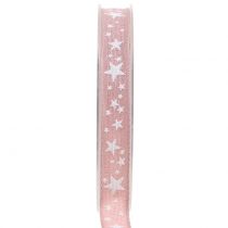 Jute band med stjärnmotiv rosa 15mm 15m