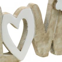 Bordsdekoration &quot;Love&quot;, trädekoration med hjärta och fjäril natur, vit L24cm H17,5cm