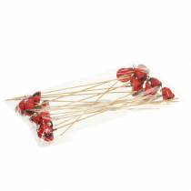 Artikel Dekorativ plugg nyckelpiga på pinne träröd, svart 4cm x 2,5cm H23,5cm 16 st